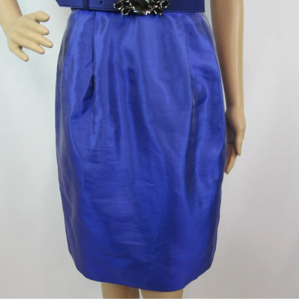 PER SE Blue Silk Sleeves Sheath Dress With Belt Women’s Size 2